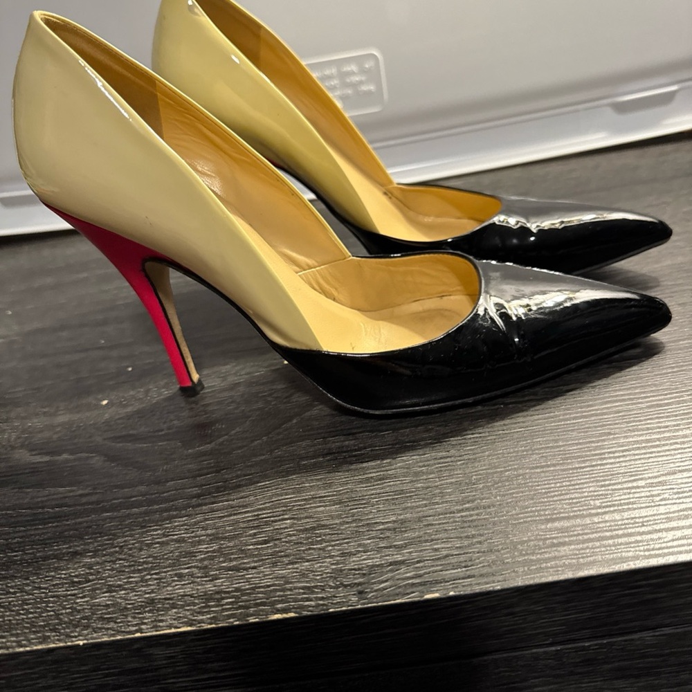Kate Spade Two-Tone Black, Cream & Pink Patent Leather Heels - Size 7.5